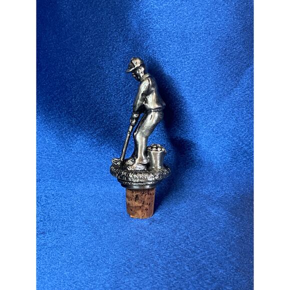 Pewter Golfer with Bucket of Golf Balls Cork Bottle Stopper - Picture 4 of 5